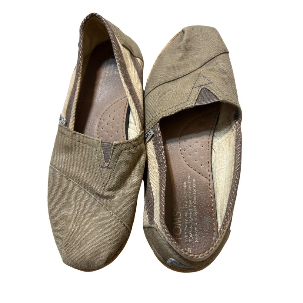 Toms Womens Canvas Slip-On Shoes Beige Brown Size 6 Casual Lightweight